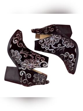 Naughty Monkey "Glitzy" Floral Embroidered Sequin Ankle Boots - Size 8